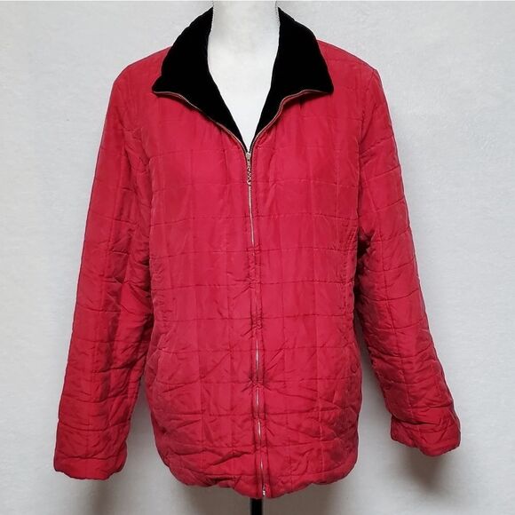 Vintage 1980s Easy Spirit Reversible Black Velvet Red Silk Qulited Filled Jacket - Picture 9 of 16